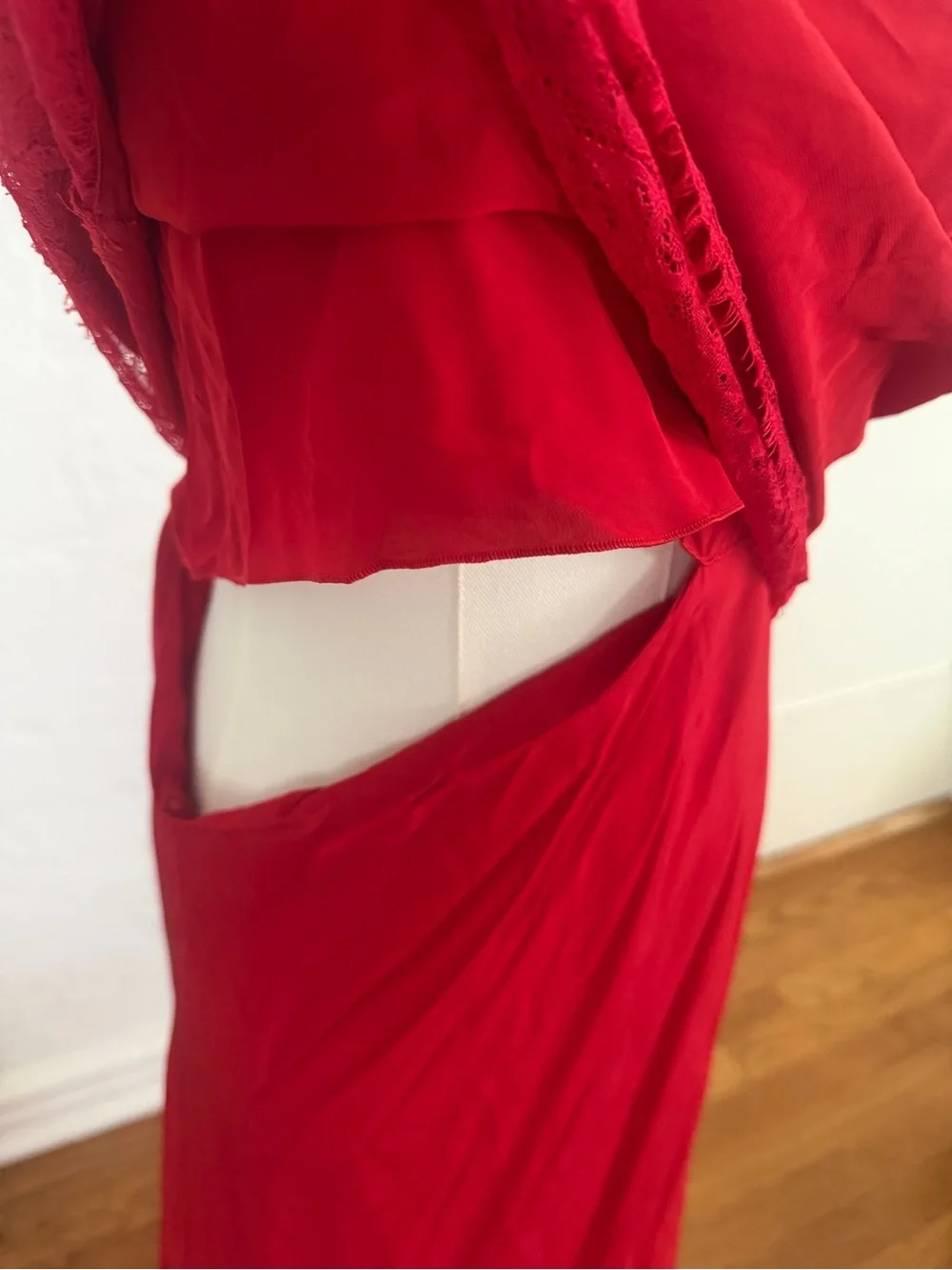 Red Lace Trim Slip Dress